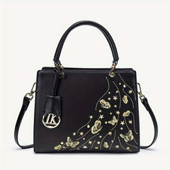 Geometric Floral Crossbody Bag Golden Tone Zipper Closure Polyester Lining