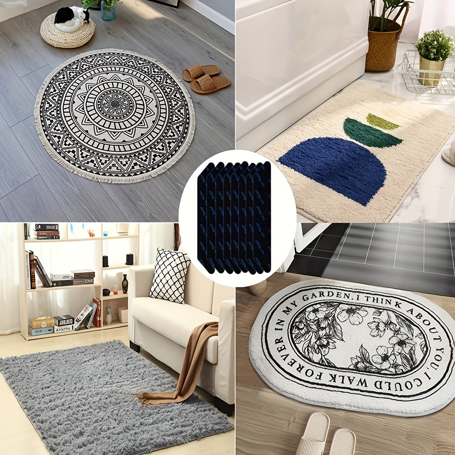 8pcs Rug Gripper Carpet Gripper With Adhesive Anti-curl Carpet Tape