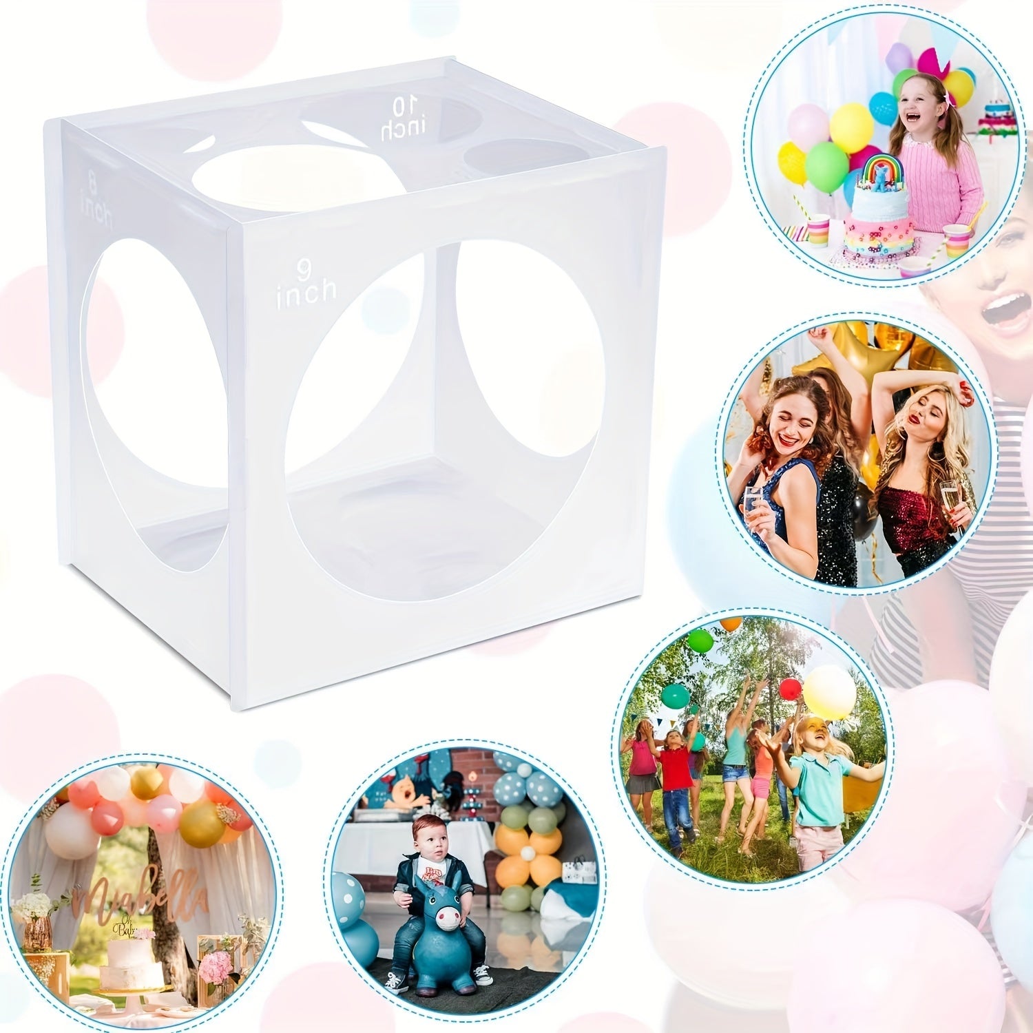 Collapsible Balloon Sizer Cube Box - Size Measuring Tool for Arch