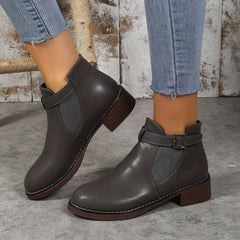 Chunky Heel Chelsea Boots with Buckle Strap Detail