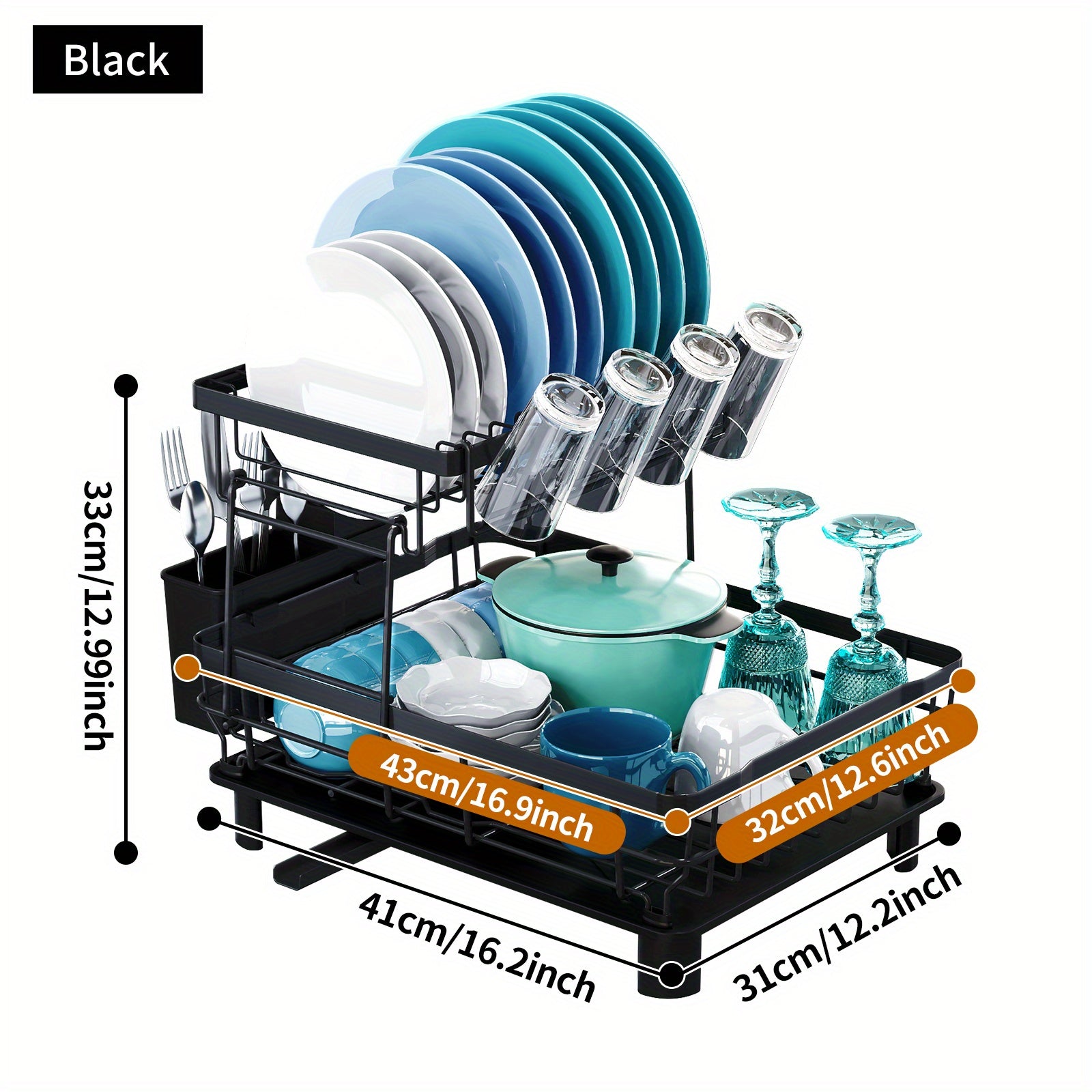 2 Tier Dish Drying Rack Large Capacity Organizer With Utensil & Cup Holder