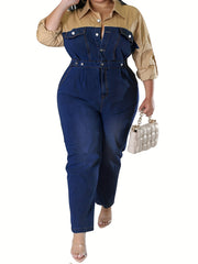 Colorblock Denim Jumpsuit