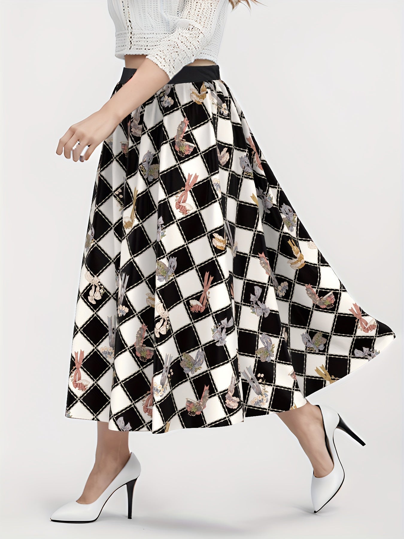 Flower Basket & Argyle Print Maxi Skirt