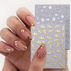 Metallic Leaf Nail Art Stickers Flower Rose Golden Silvery Mirror Spring Petal