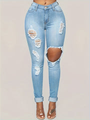 Washed Ripped High Rise Stretch Jeans