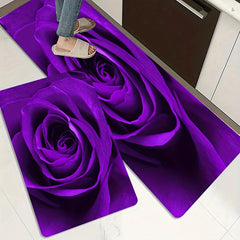 Purple Rose Kitchen Mat Non Slip Waterproof Stain Resistant Soft Sponge Doormat