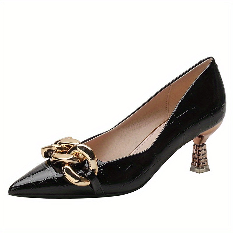 Chain Decor Slip On Pointed Toe Pumps