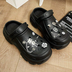 Women's Rhinestone & Robot Platform Clogs Chunky Heeled Sandals