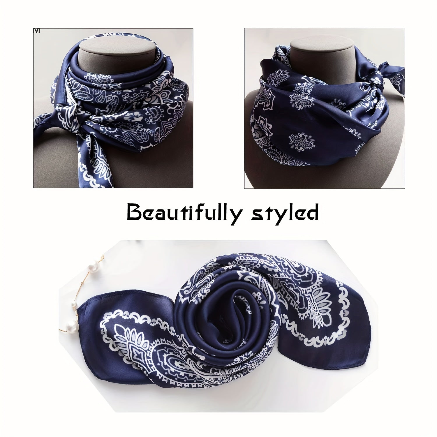Silk Feeling Scarf Medium Square Satin Head Scarf Neck Scarf For Women