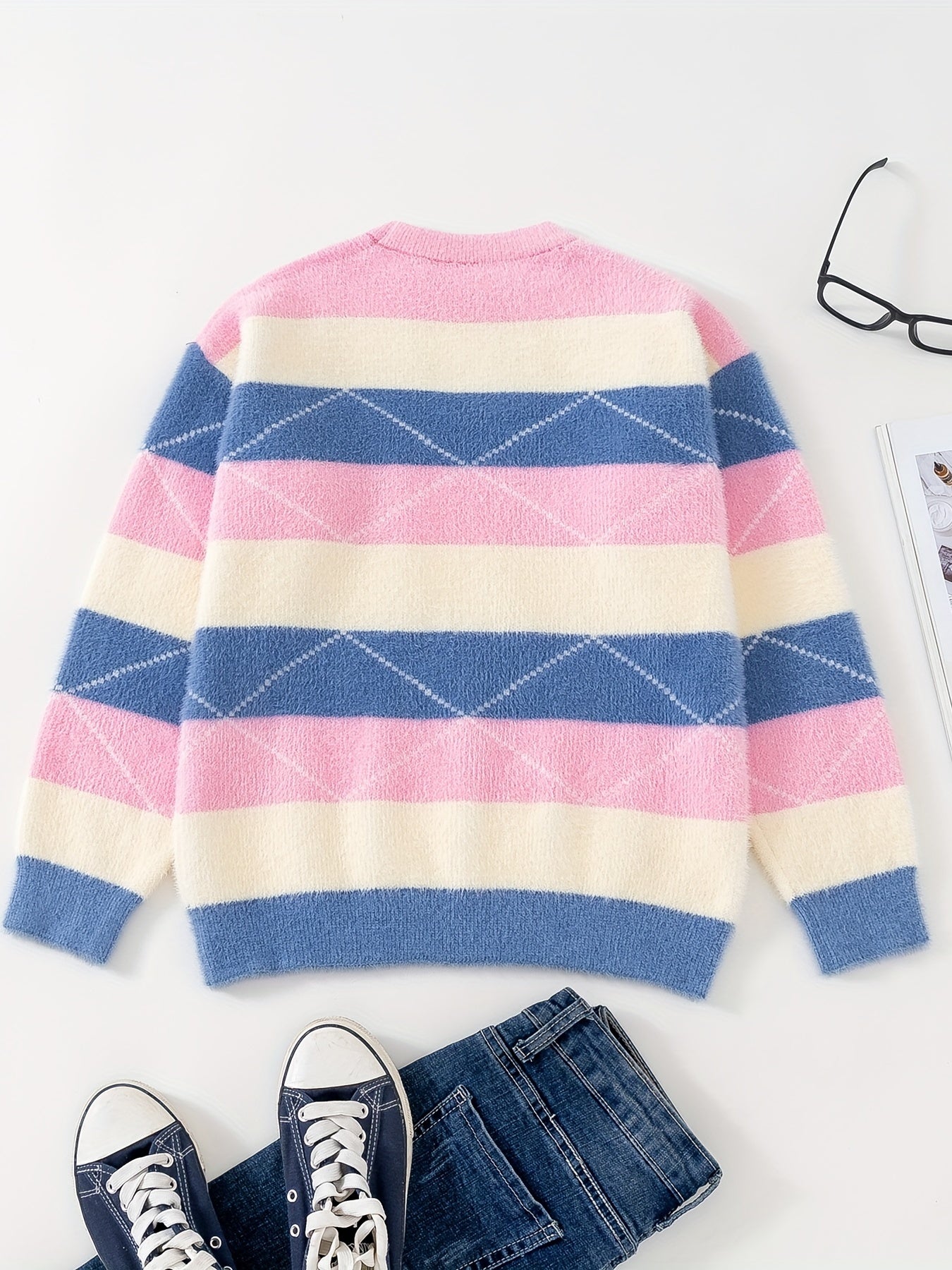 Girls' Plush Long Sleeve Knitted Sweater