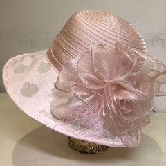Embossed Organza Sun Hat Wide Brim Derby Hat Mesh Flower Decor