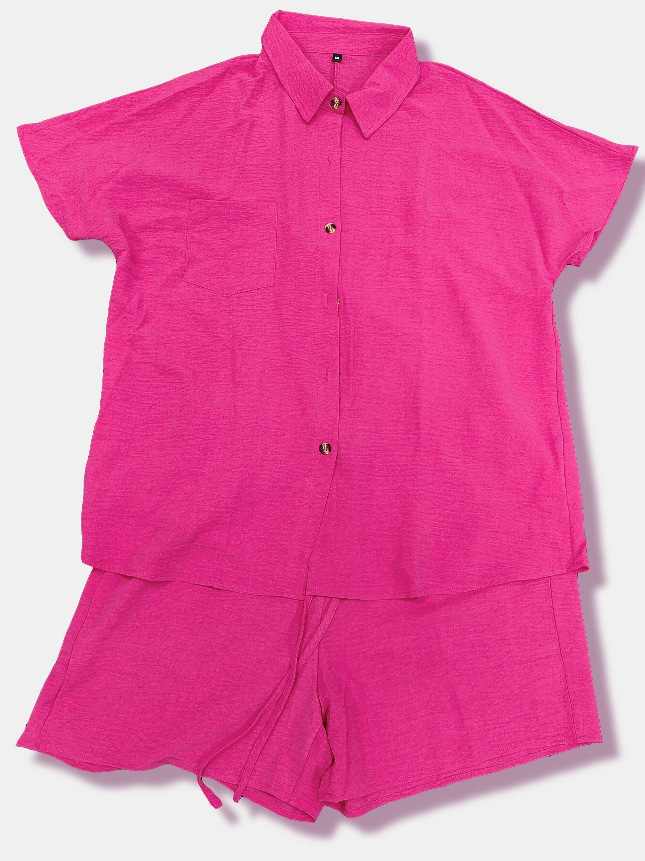 Polo Neck Blouse & Drawstring Shorts 2 Piece Set