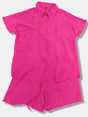 Polo Neck Blouse & Drawstring Shorts 2 Piece Set