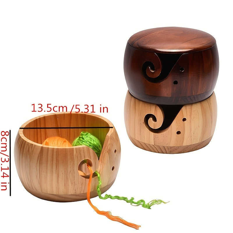 Wooden Wool Bowl Round Knitting Storage Vintage DIY Yarn Bowl