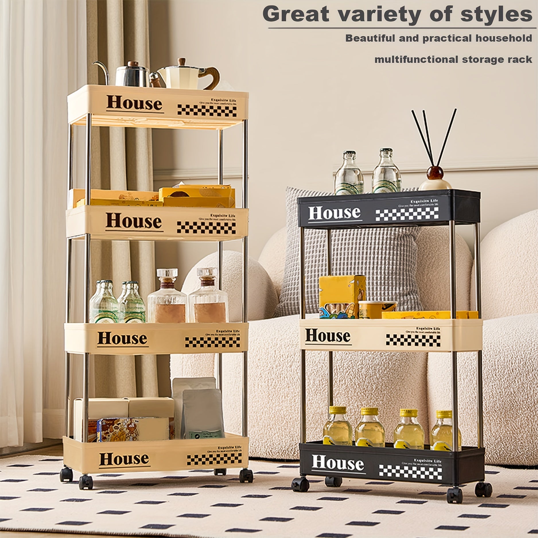 4 Shelf Storage Rack Rolling Utility Cart Movable Storage Book Shelves