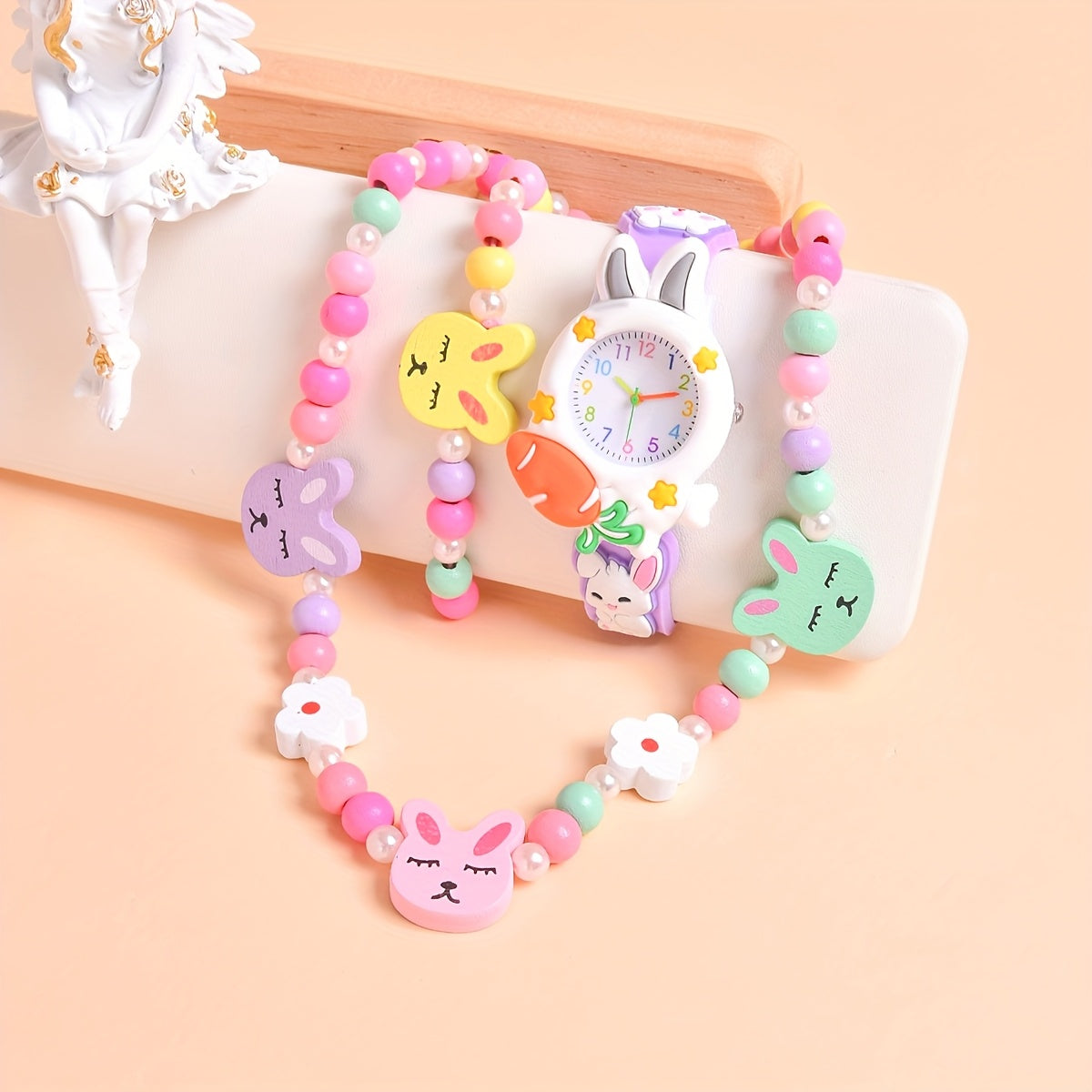 Carrot Bunny Girl's Watch Set with Bracelet & Necklace