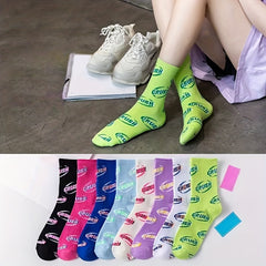 8 Pairs Letter Print Socks, Comfy & Breathable Mid Tube Socks