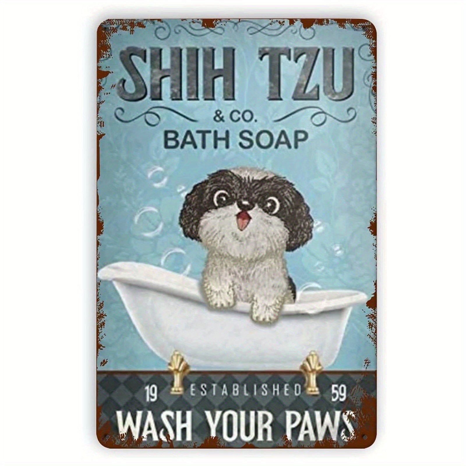 Terrier Metal Tin Sign Soap Soak Away Retro Iron Painting Husky 8x12 Inch