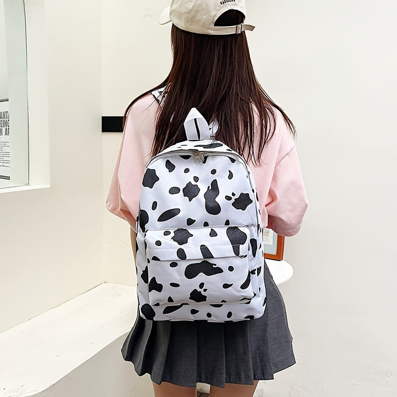 Canvas Backpack Cow Pattern Rucksack Schoolbag Lightweight Large Capacity