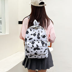 Canvas Backpack Cow Pattern Rucksack Schoolbag Lightweight Large Capacity