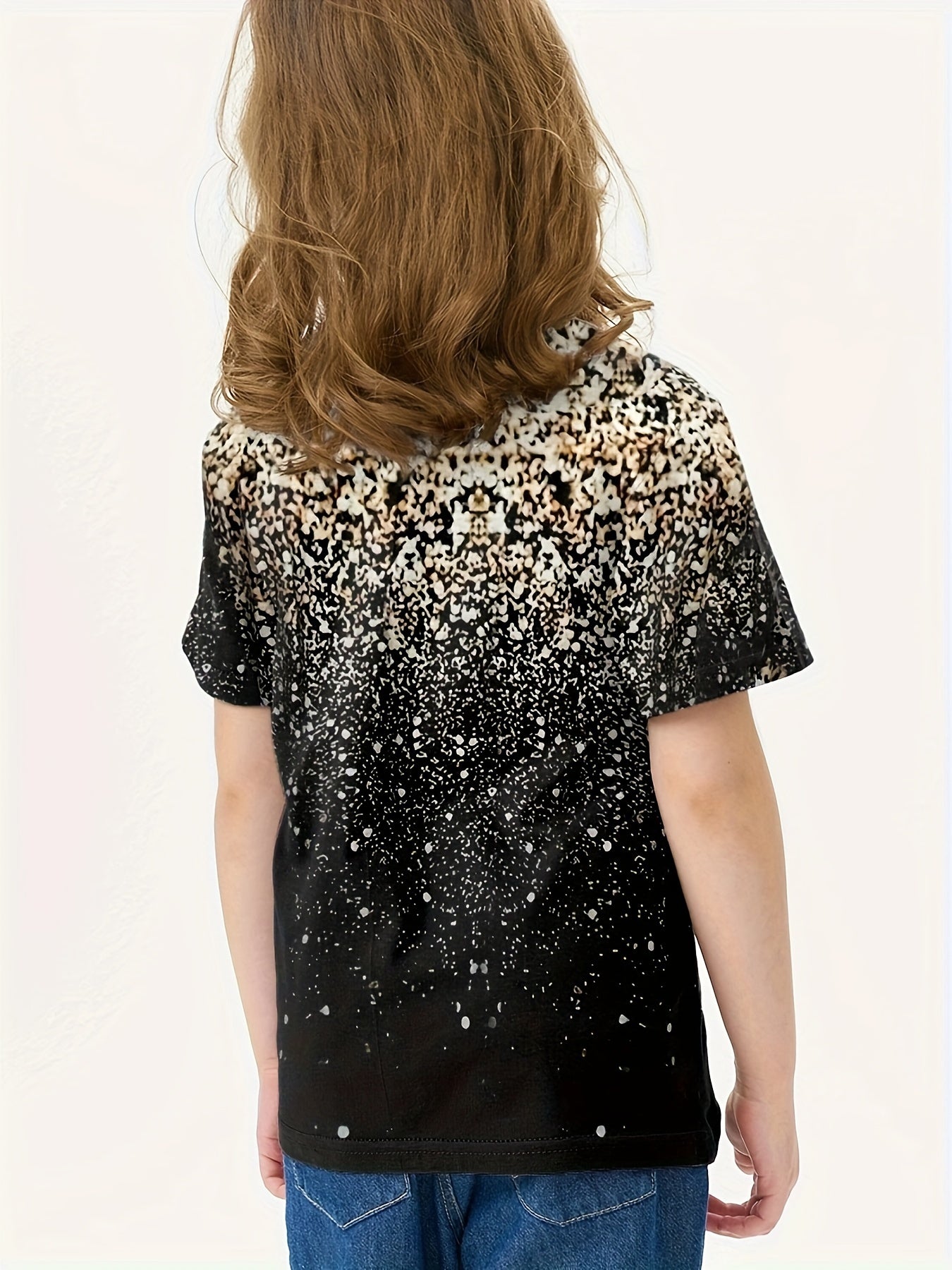 Gradient Sequin Print Short Sleeve T shirt For Girls Sports