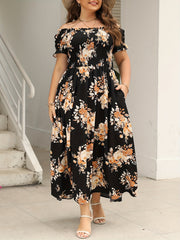 Floral Print Off Shoulder Maxi Dress With Pockets