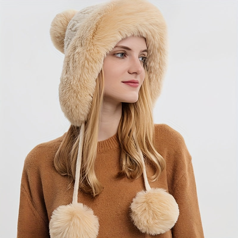Women's Fleece Pom Beanie Hat with 3 Pompom