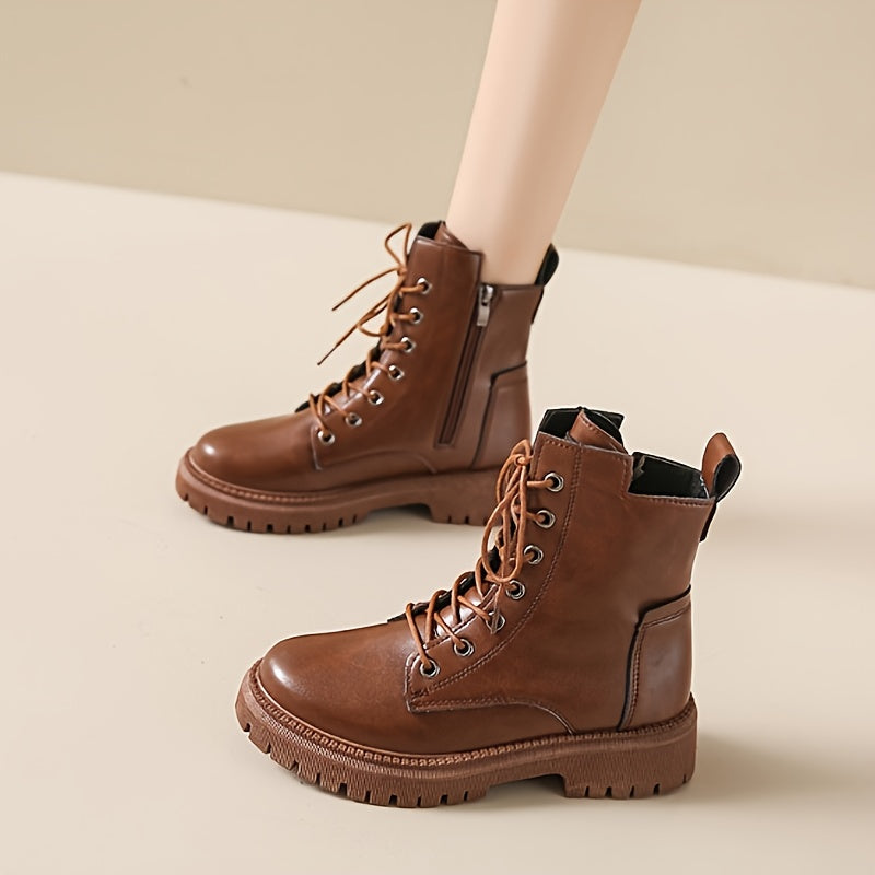 Women's Winter Lace-up Combat Boots Fleece Lined Thick Platform Mid Calf
