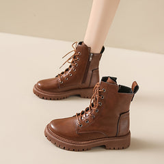 Women's Winter Lace-up Combat Boots Fleece Lined Thick Platform Mid Calf