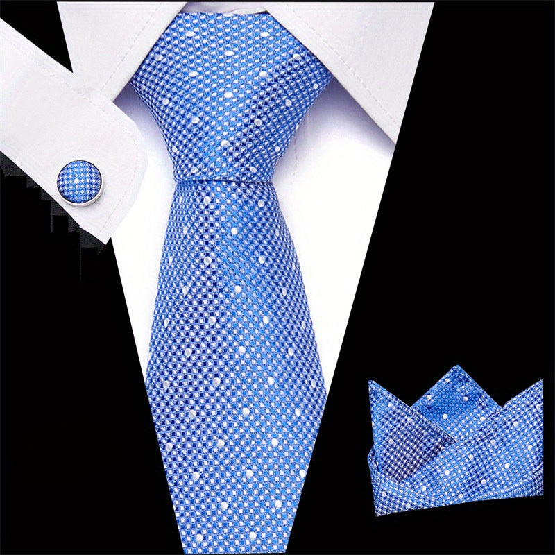 Polka Dot Tie Handkerchief Woven Classic Men's Necktie 3pcs Set