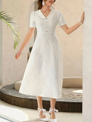 Solid High Waist V Neck Midi Dress Short Sleeve