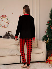 Christmas Graphic Pajama Set Long Sleeve Crew Neck Top & Plaid Print Pants