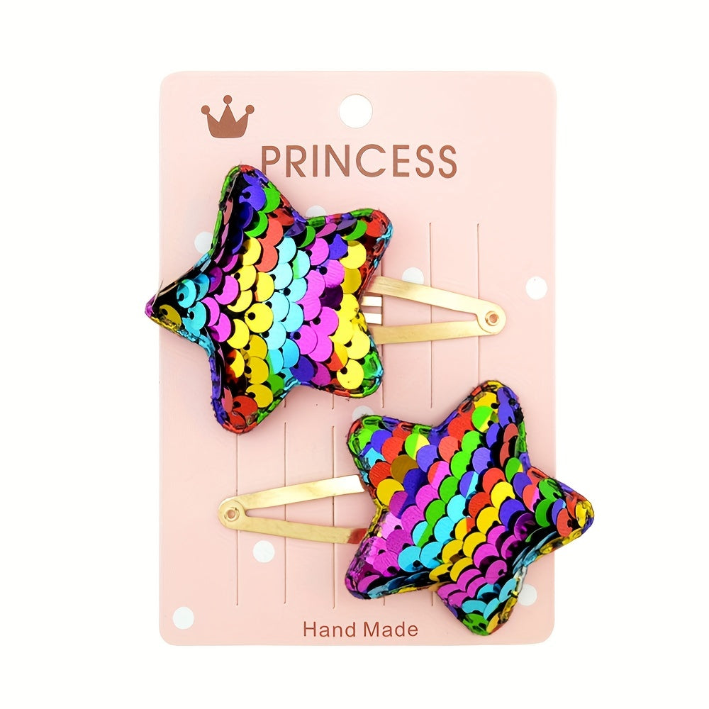 Sparkling Pentagram Heart Hair Clips Set for Christmas Parties