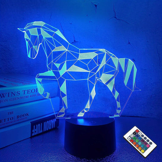 3D Horse Lamp Night Light for Room Decor & Nursery, 16 Colors Changing Toy