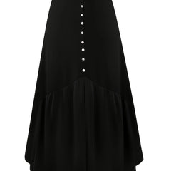 Velvet Maxi Skirt Plus Size Faux Pearl Button Elastic High Rise Stretch