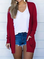 Open Front Long Sleeve Cardigan with Pockets