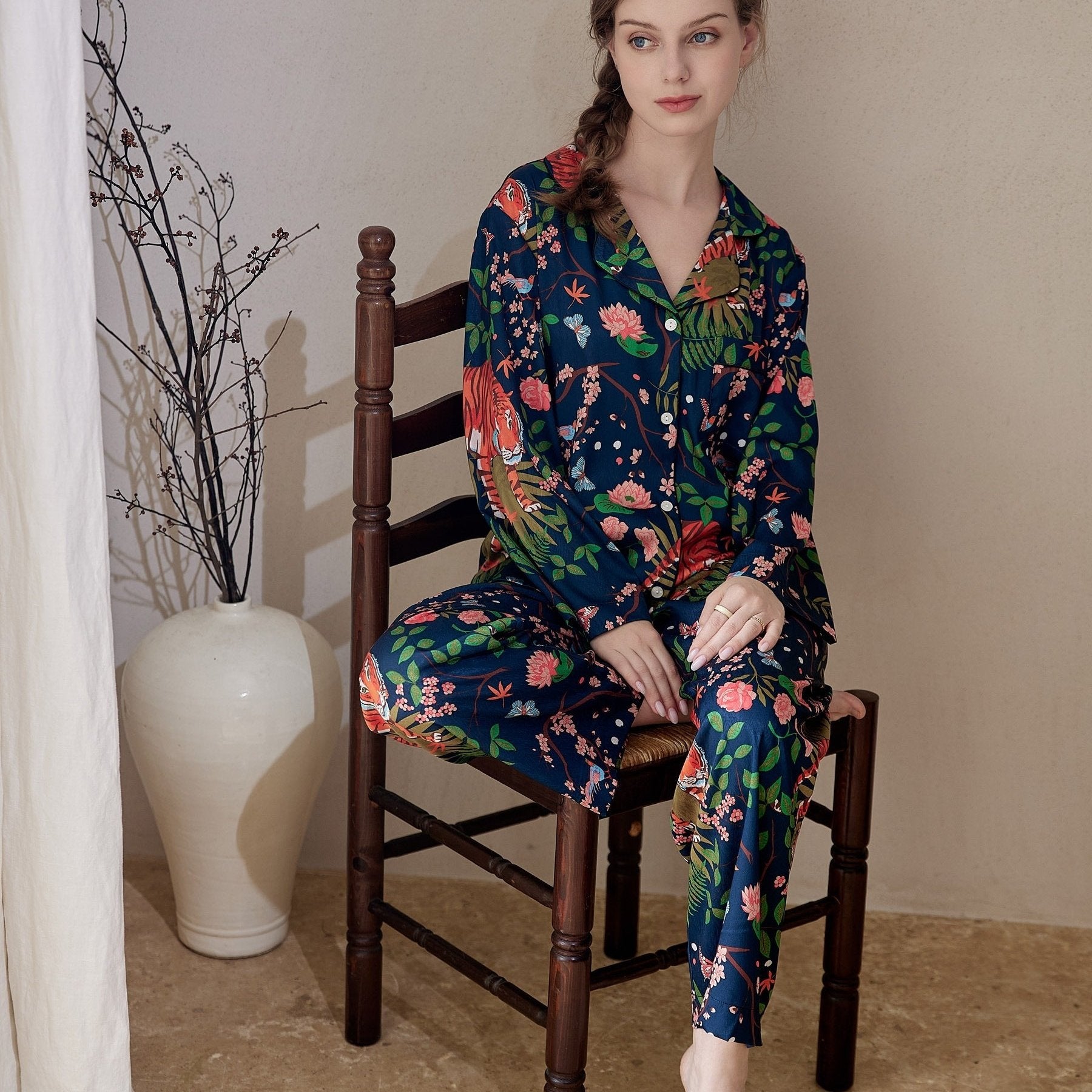 Floral Print Pajama Set Long Sleeve Top & Pants