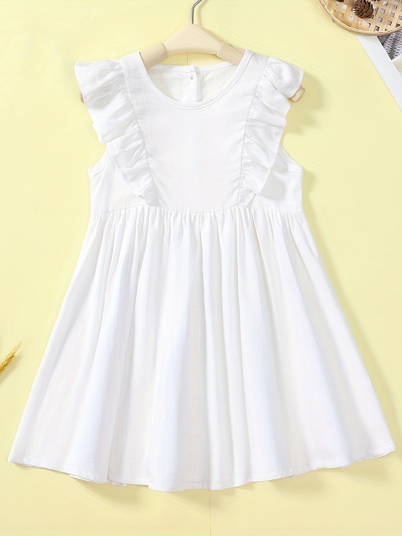 Toddler Girls Sleeveless Pleated Dress Baby Girls Ruffle Trim Casual Dress