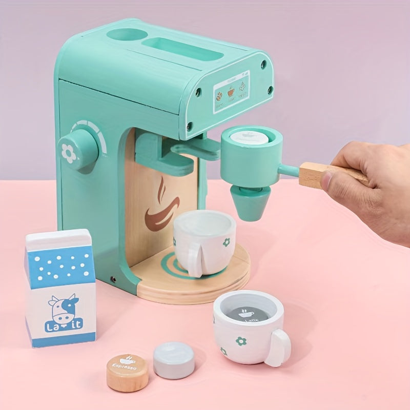 Wooden Kids Kitchen Play Accessories Toy Set Coffee Maker Blender Pretend Play
