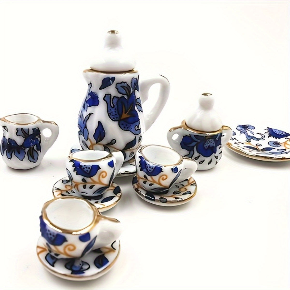 15pcs Ceramic Tea Set 1:12 Scale Handcrafted Dollhouse Decor Collectors