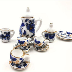 15pcs Ceramic Tea Set 1:12 Scale Handcrafted Dollhouse Decor Collectors