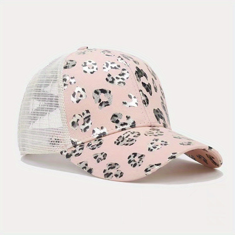 Leopard Ponytail Hole Adjustable Baseball Cap Hip Hop Hat