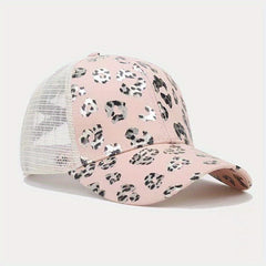 Leopard Ponytail Hole Adjustable Baseball Cap Hip Hop Hat