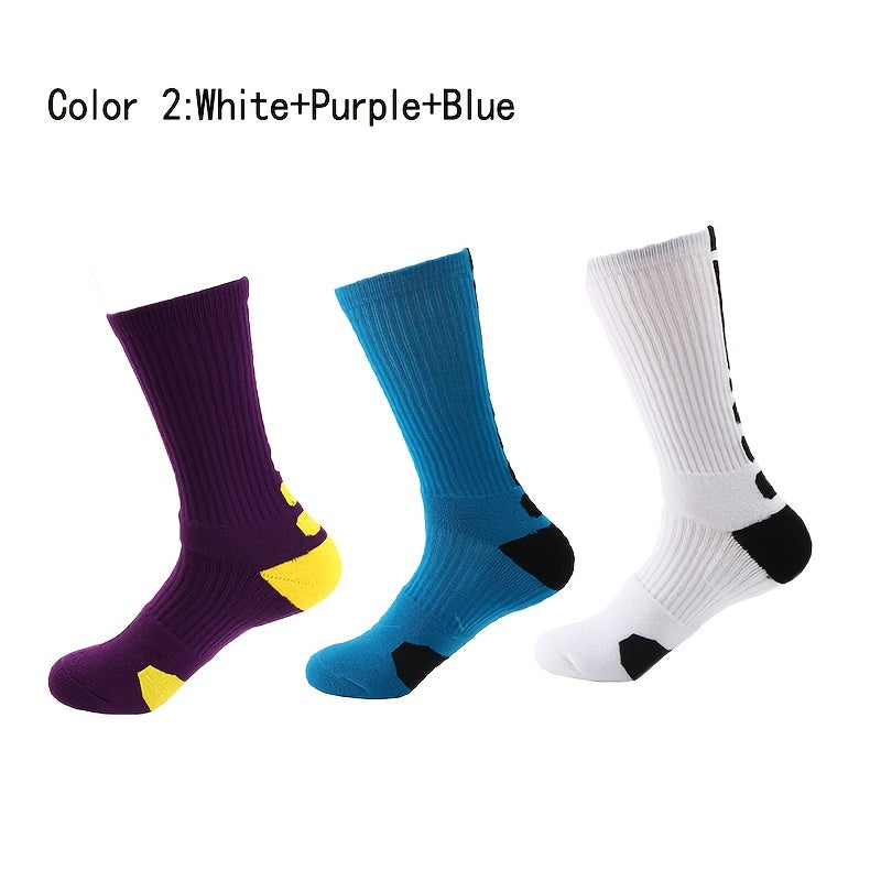 3 Pairs Men's Breathable Cotton Basketball Socks