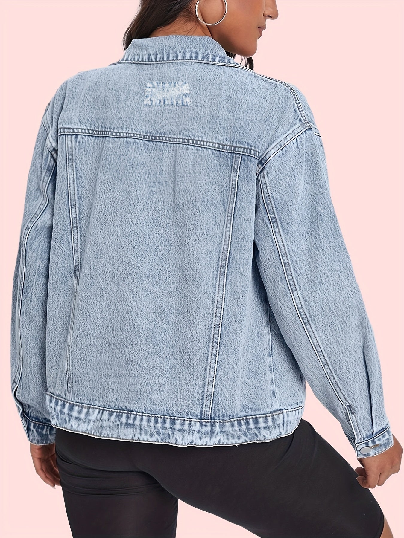 Flap Pockets Denim Coats Single Breasted Button Long Sleeves Lapel Denim Jackets