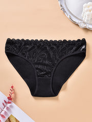 3 Pack Plus Size Ribbed Paisley Lace Briefs Set