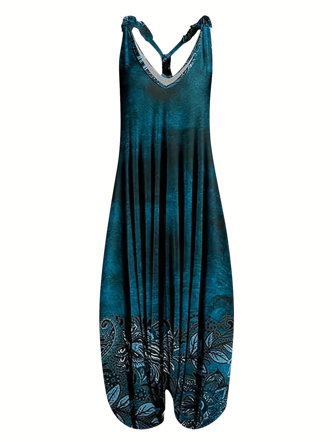 Paisley Print V Neck Harem Jumpsuit Spaghetti Strap Casual Summer Clothing
