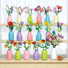 Flower Building Blocks Toy Set with Vase Model