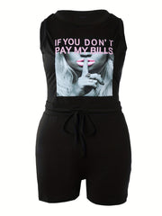 Cartoon Figure Print Tank Top & Shorts Set