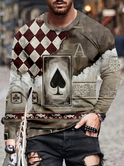 Men's 3D Poker Card Graphic Long Sleeve T shirt Casual Breathable Pullover Top
